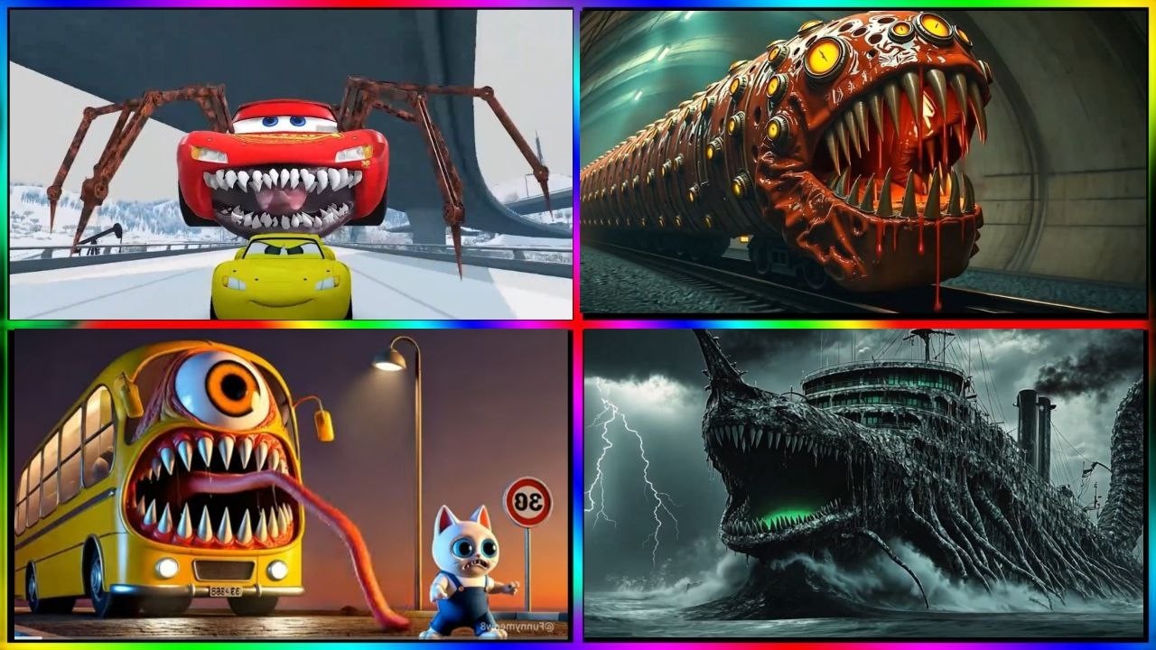 🚀🚀Lightning McQueen 🆚Infected Seo 🆚School bus🚀 🆚Train EATER 🎶🎶Tiles Hop