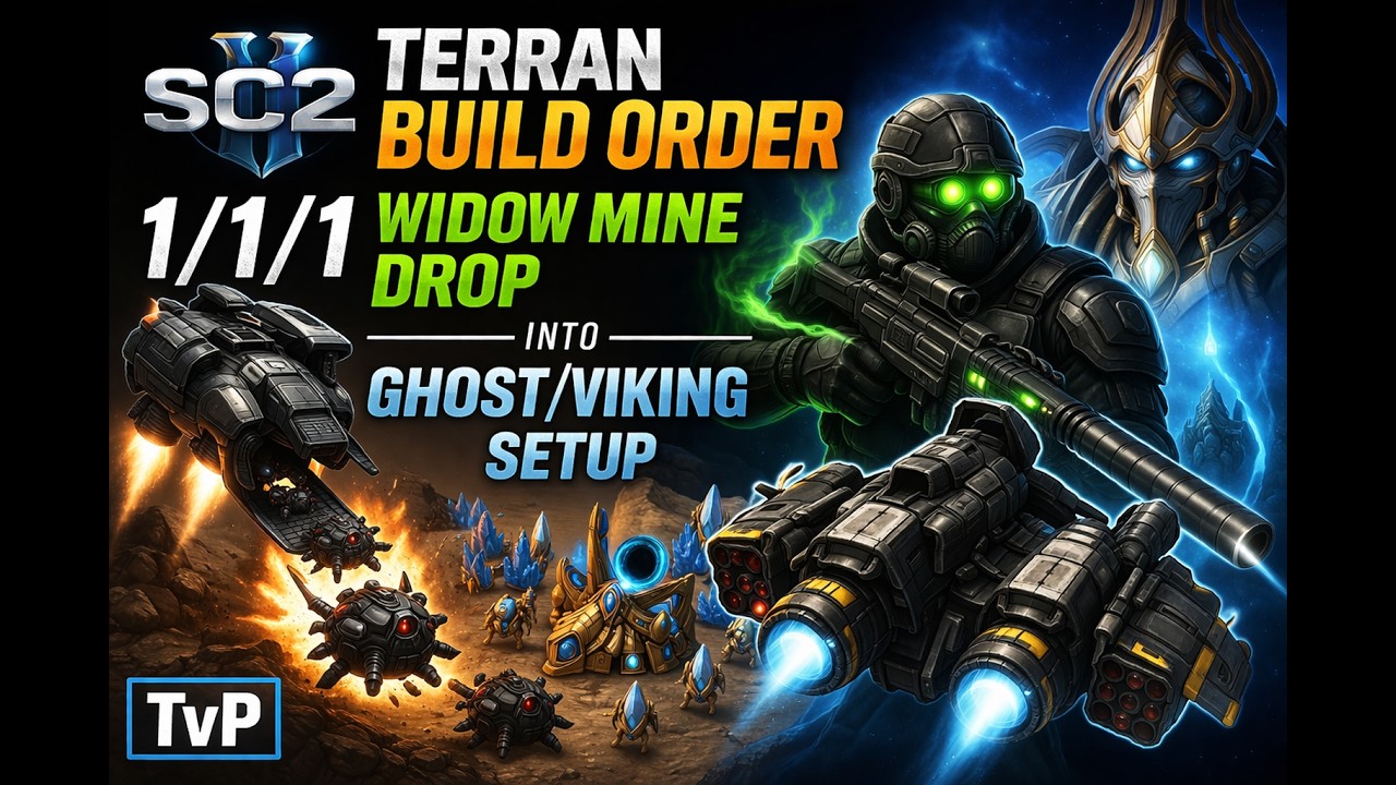 SC2 &ndash; Terran Build Order &ndash; 1/1/1 Widow Mine Drop into Ghost/Viking Setup (TvP)
