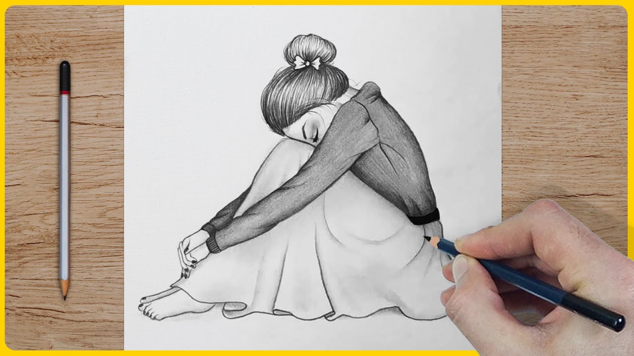How To Draw a Sad Girl Sitting Alone drawing with pencil ♡ drawing alone girl drawing