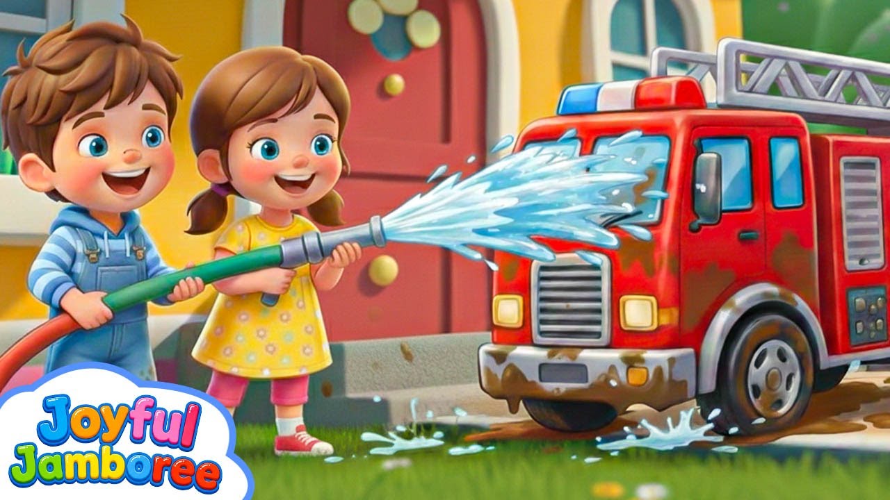 Muddy Police Car Ambulance Fire Truck Wash! 🚿🚙 Learn Colors with Street Vehicles & T Rex