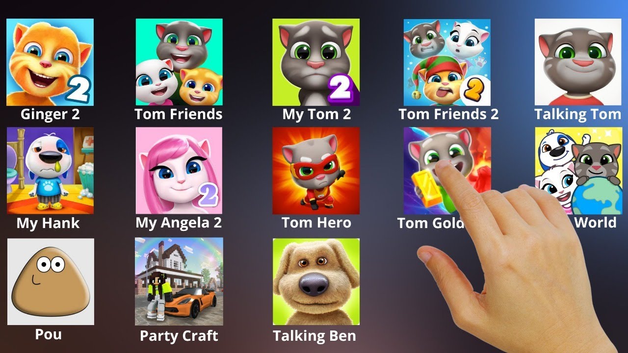 Talking Tom,Talking Angela,Talking Hank,Kpop Demon Hunters,Talking Ginger,Tom Hero Dash,Tom Gold Run