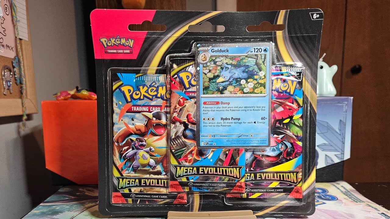 Opening a Pokémon TCG Mega Evolution Golduck 3-Pack Blister