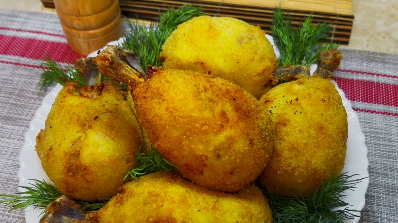 Картофельные ножки с картошкой и сыром в панировке (Картофельно-куриные крокеты на ножке)