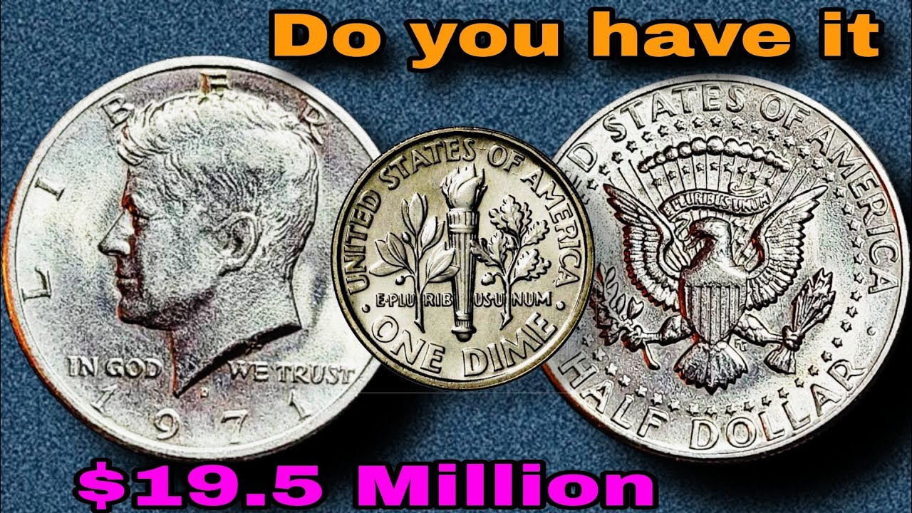 Kennedy half dollar coin from 1971 and Library one dime coin from 1994 Most valuable coins