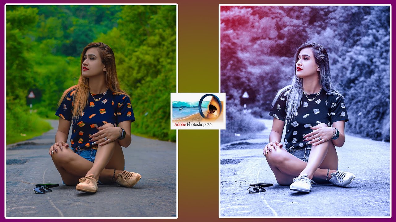Photoshop 7.0 Photo Editing - Dark Blue Colour Gradding in Photoshop 7.0
