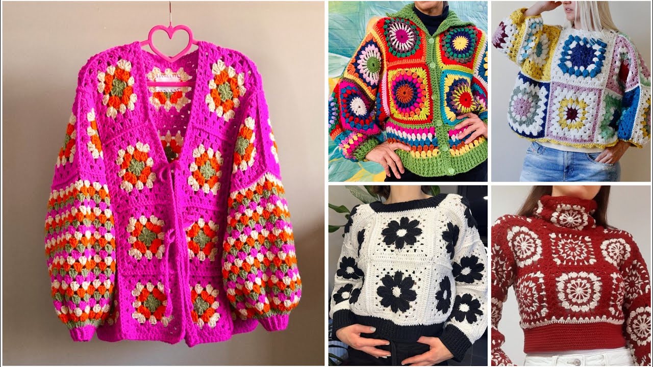 Very beautiful granny crochet 🧶 sweater cardigan designs ideas for winters 