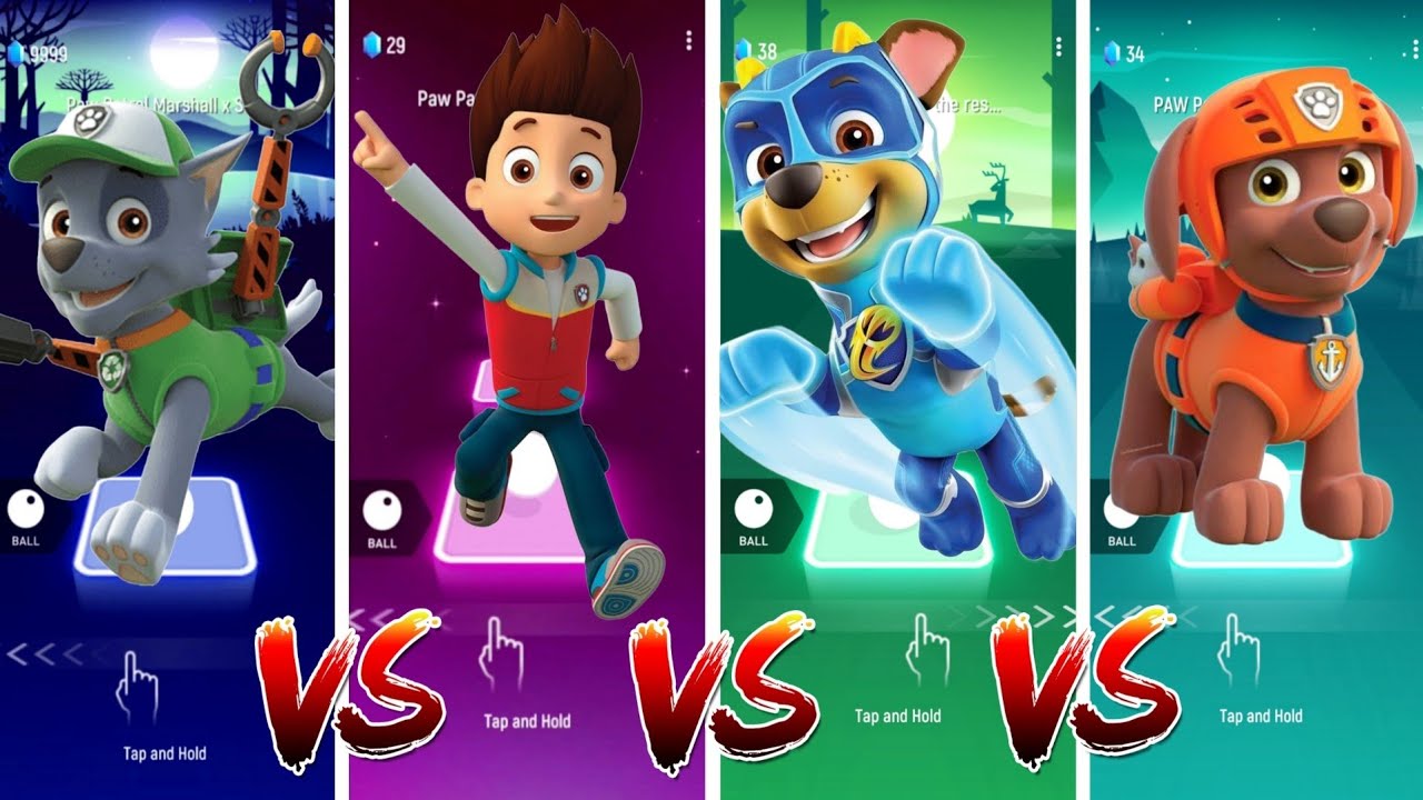 Rocky 🆚 Ryder 🆚 Chase 🆚 Zuma.Who is best? | Tiles Hop EDM Rush