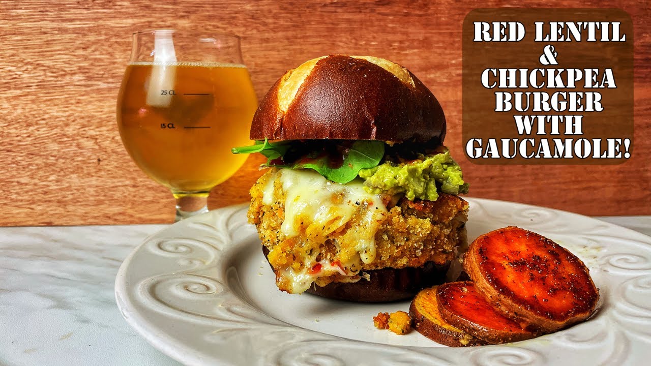 Lentil & Chickpea Burgers with Homemade Guacamole