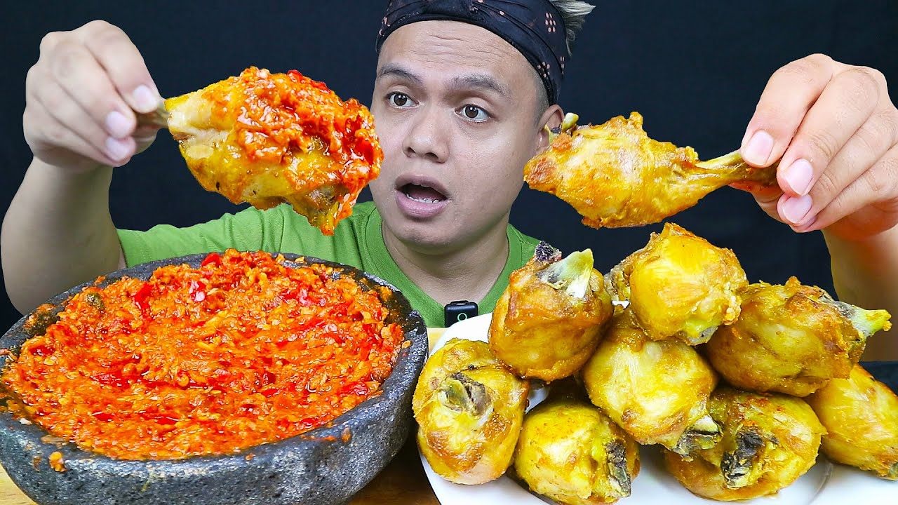 MUKBANG 1KG PAHA AYAM GORENG SAMBAL TERASI PEDAS SECOBEK !!