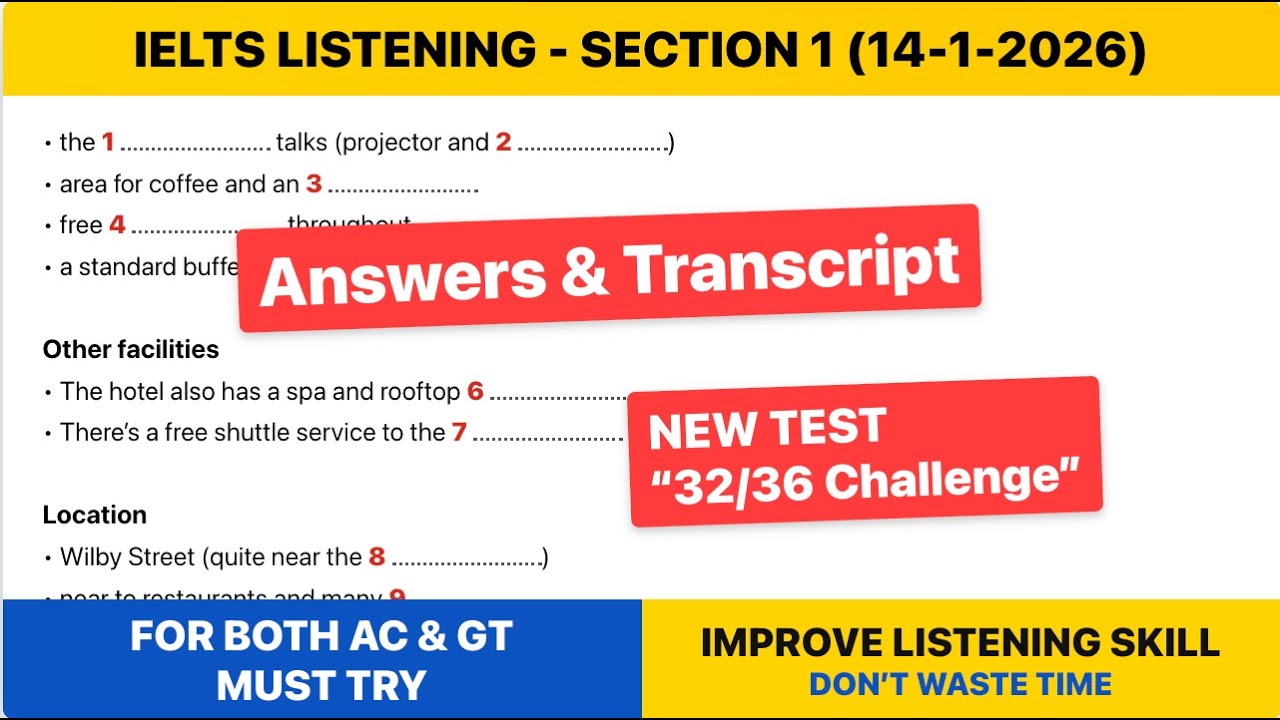 IELTS Listening 2026 – Раздел 1 | С ответами и транскриптом (14 января 2026 г.)