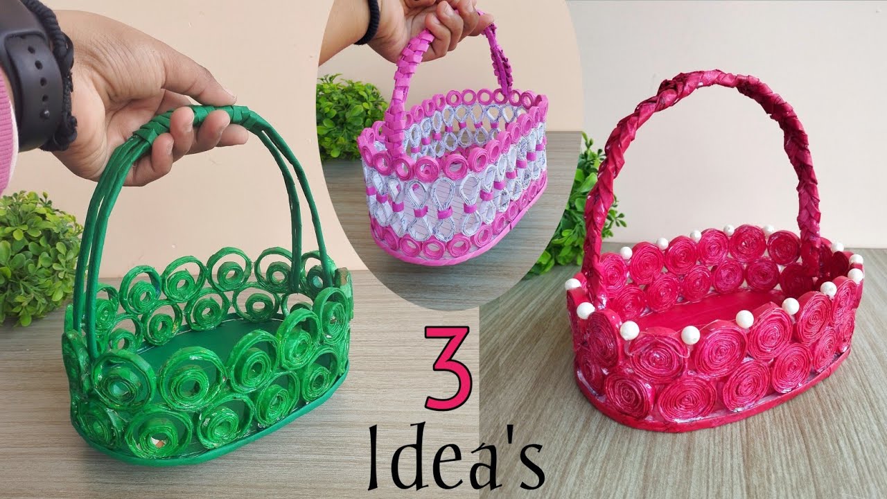 3 Beautiful Paper Basket with Handle | Diy Paper Craft |