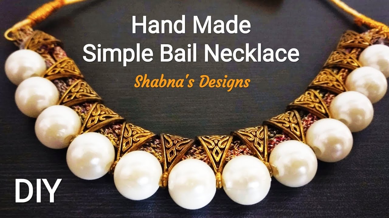 How To Make An Elegant Antique Bail Necklace - Simple Method / Pearl Jewellery / Shabna's Designs