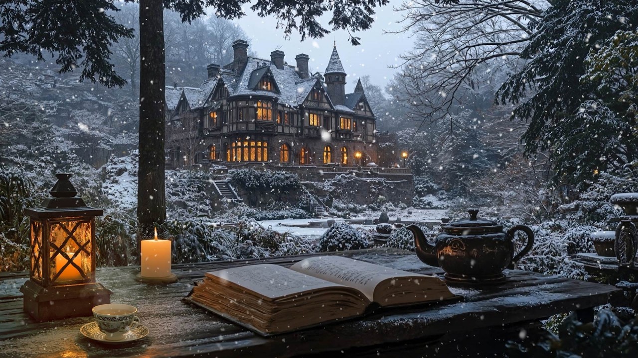 Winter Book Reading Outdoors ❄️ Dark Academia Ambience & Gothic Castle in the Distance