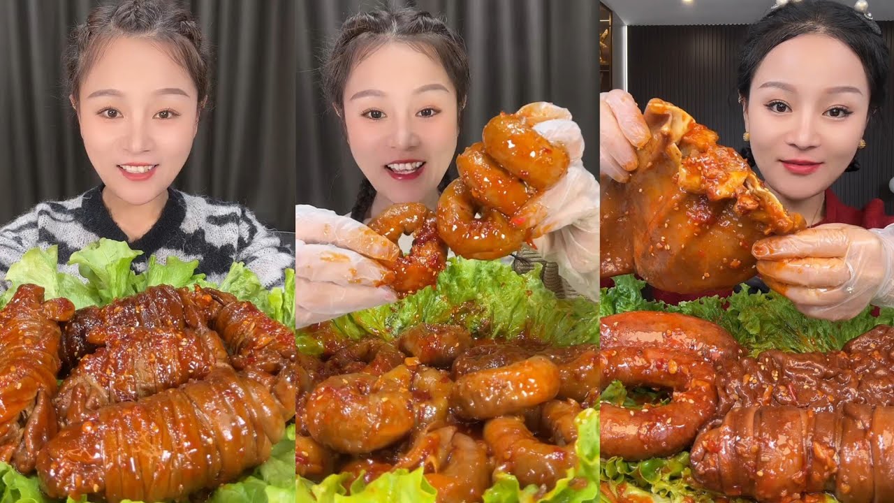 ASMR Mukbang Eat roll 🥐 intestine belly braised pork belly boil #mukbang #yummy #delicious 