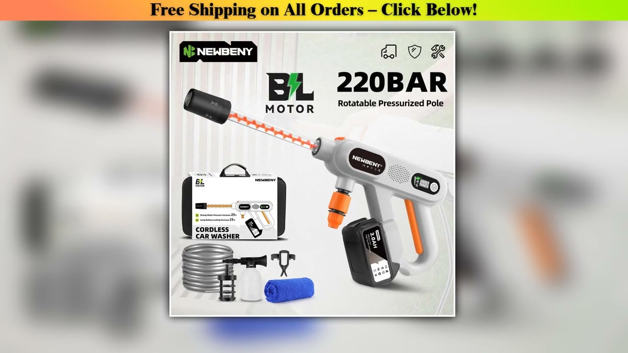 NEWBENY 220Bar 5 IN 1 Brushless High Pressure Washer 3 Gears Cordless Household Car Garden