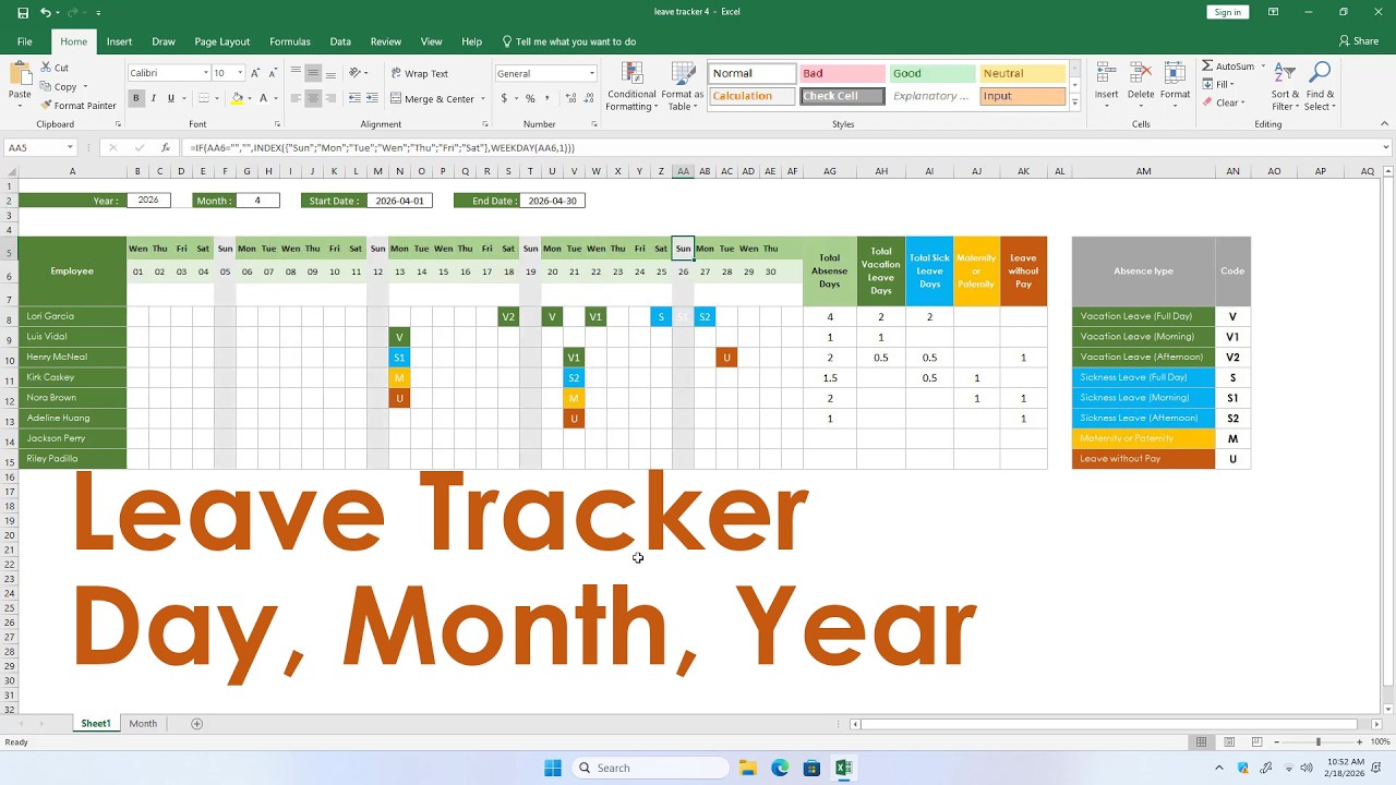 Отслеживание отпусков с помощью Excel