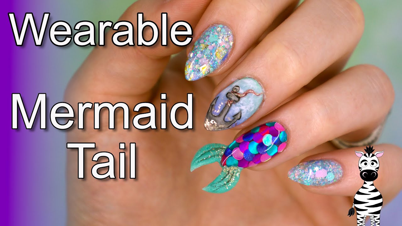 WEARABLE Crazy 3D Mermaid Tail Acrylic Nail Art Tutorial | Double Dip Powder and Gel