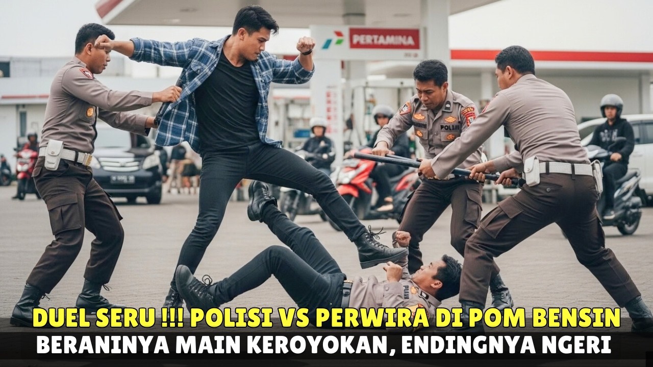 DUEL SERU‼️POLISI vs MARINIR DI POM BENSIN, Polisi Beraninya Main Keroyokan..‼️