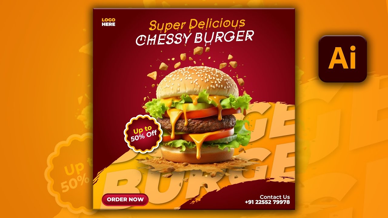 Illustrator CC Tutorial | Graphic Design | Professional Fast Food Poster Design ⚡