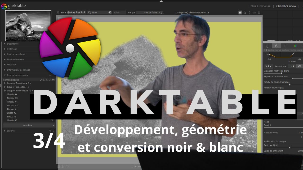 Darktable : exemple de développement, correction des perspectives, conversion en noir et blanc - 3/4