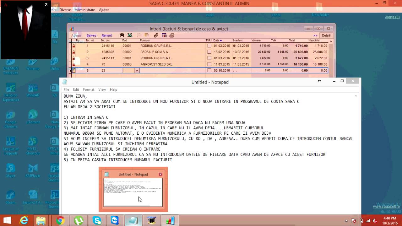SAGA C, FURNIZORI, FACTURI DE INTRARE