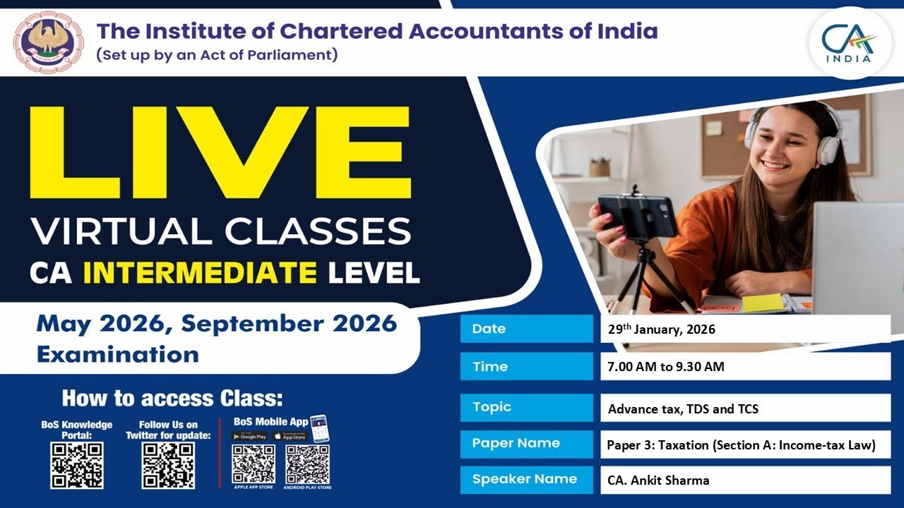 Intermediate Paper-3A:ITL | Topic: Advance tax, TDS and TCS | Session 1 | 29 Jan, 2026