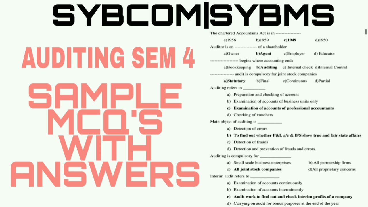 AUDITING SEM 4 (UNIT-V) MCQ'S WITH ANSWERS |SYBCOM |SYBMS|