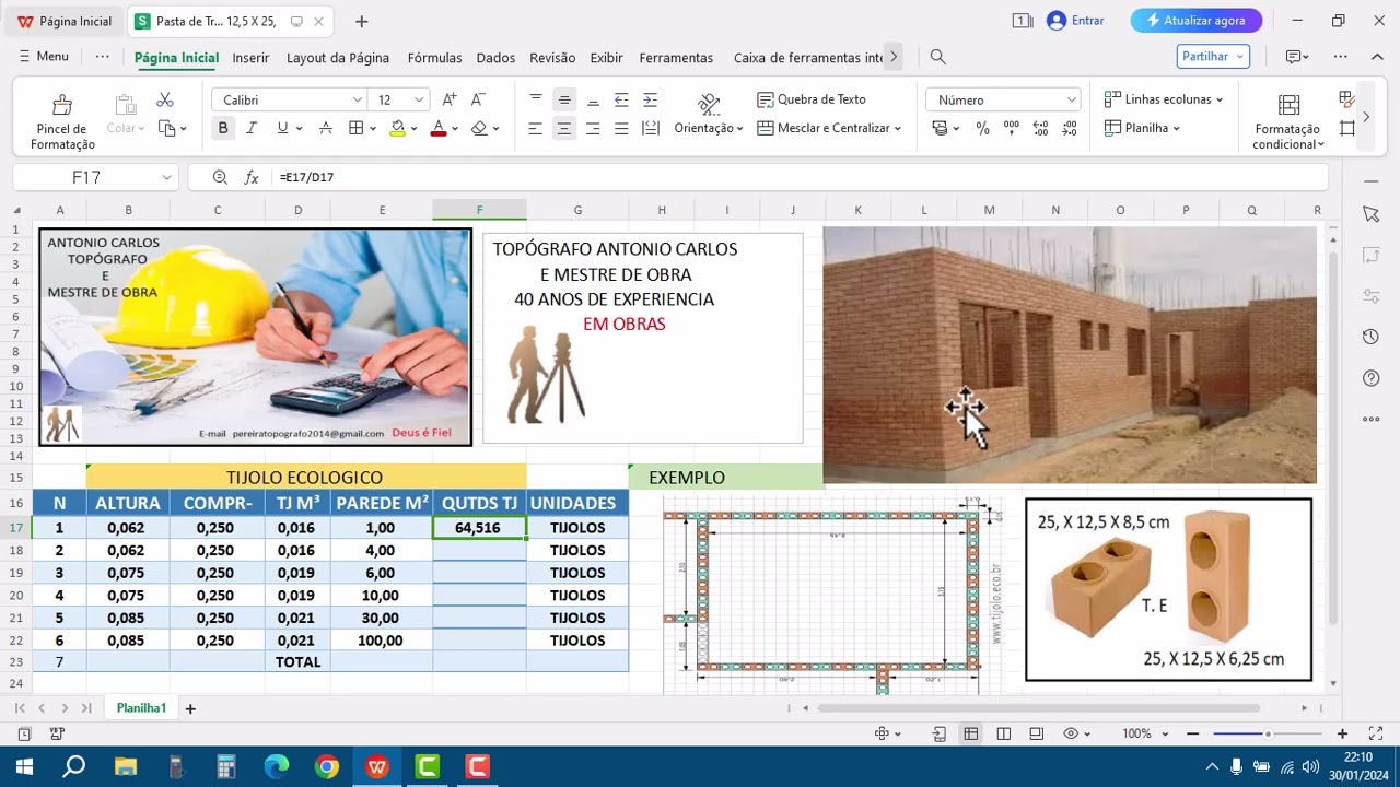 COMO CALCULAR QUANTIDADE DE TIJOLO ECOLOGICO M² 30 01 24