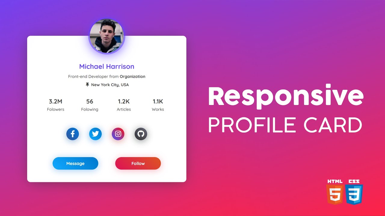 Responsive Profile Card UI Design using Html & CSS @Coding Play | CSS Card Hover Effects