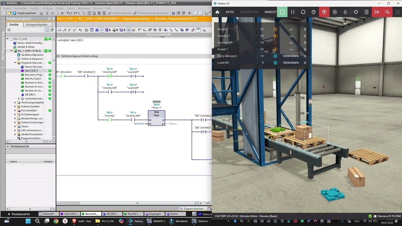 ElevatorBasic:Factory IO & S1200 Transport items through three different levels using two elevators.