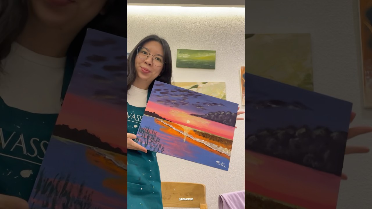 BAGUSAN PUNYA AKU LAH YAA😙😝🤪 #melukis #painting #workshop #sunsetpainting #hellomelle #melle