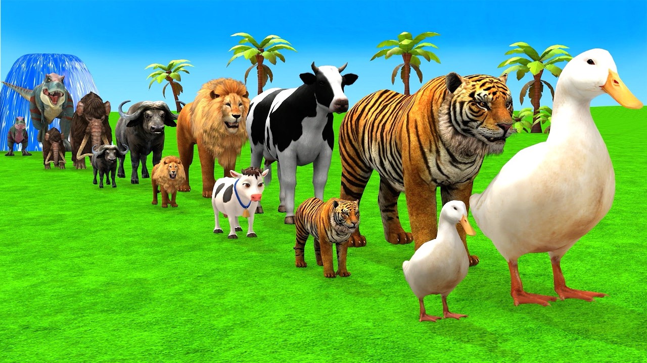 Long Slide Game With Cow Elephant Gorilla Hippopotamus Tiger 3d Animal Game Funny 3d Animals