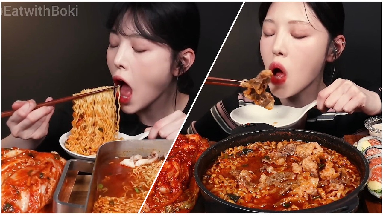 Mukbang spicy ramen brisket kimbab & kimchi big bites asmr compilation voll 72
