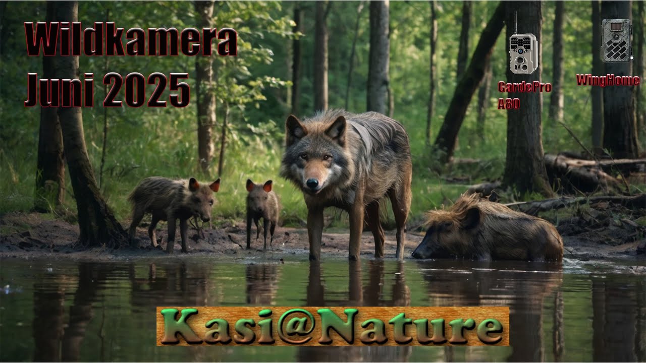Wildkamera Aufnahmen Juni 2025. Wildtiere an der Wildschweinsuhle,  