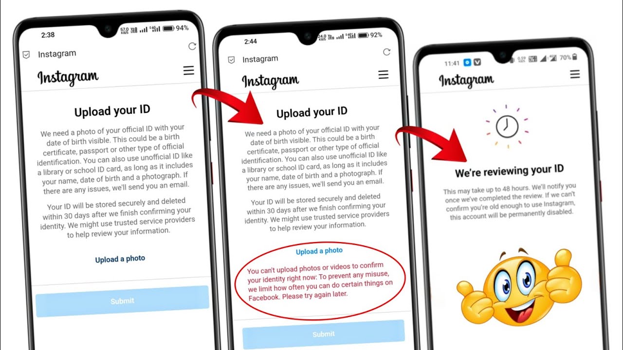 Upload your ID | You can't upload photos or videos to confirm your identity right now