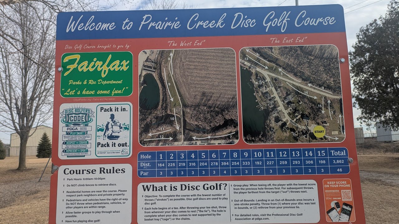 Playing a round of disc golf at  Prairie Creek Park in Fairfax Iowa