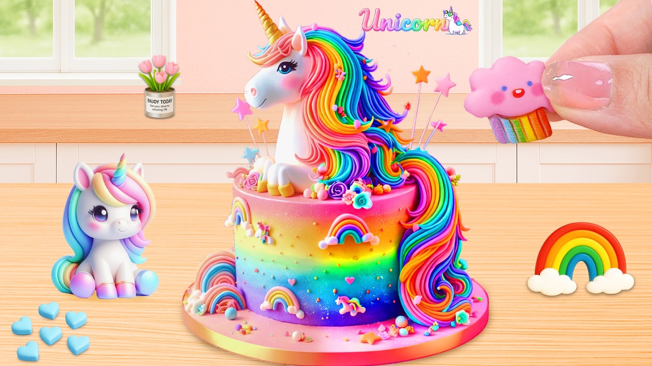Rainbow Unicorn Cake ✨ Colorful Frosting Mini Cake Decorating Challenge | Lily Little Cake