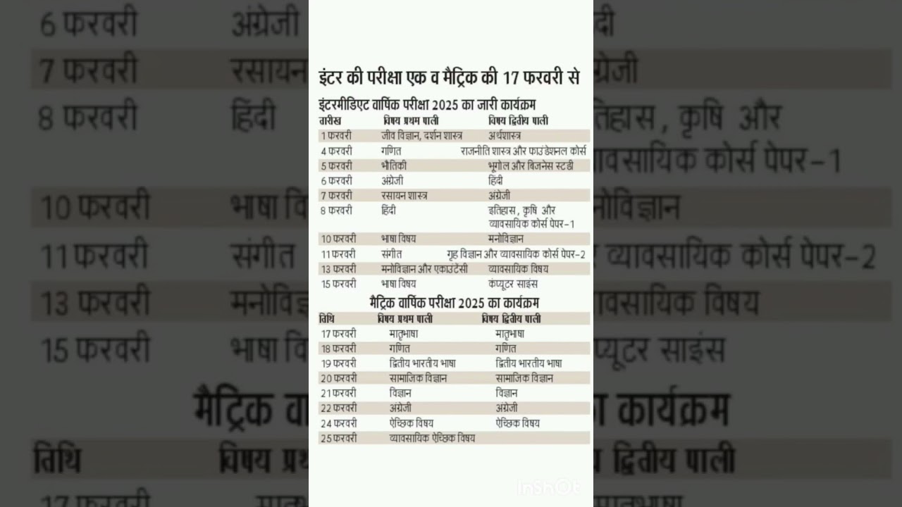 BSEB Matric and inter exam routine and date 2025|Bihar 10th &12th ka exam kab hoga 2025#BSEB_10&12th