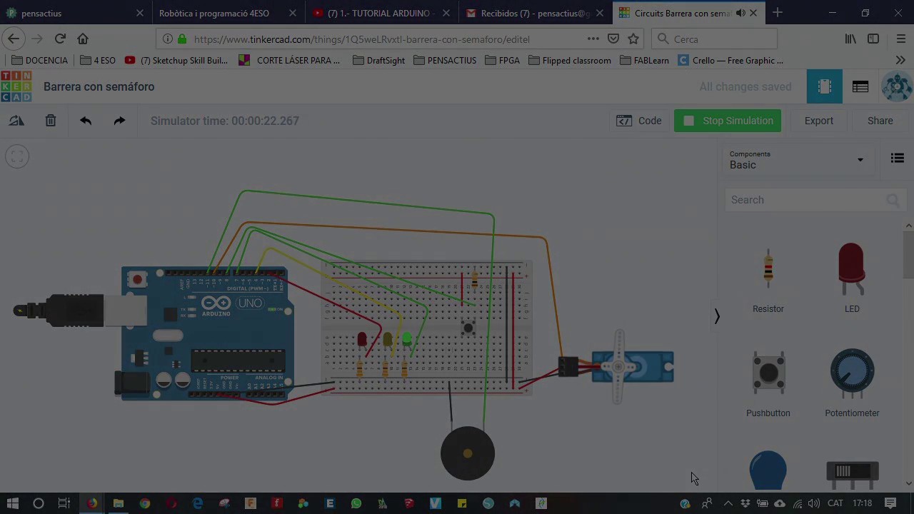 12.- TUTORIAL ARDUINO - Barrerra de paso a nivel con semáforo y señal sonora