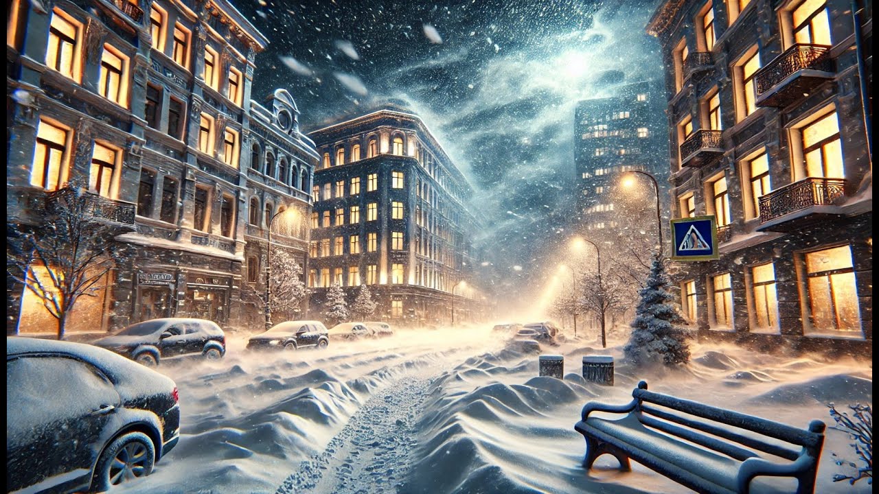 Прогулка по ночному Красноярску зимой 4К. Walking in snow at winter night in Krasnoyarsk Russia 4K