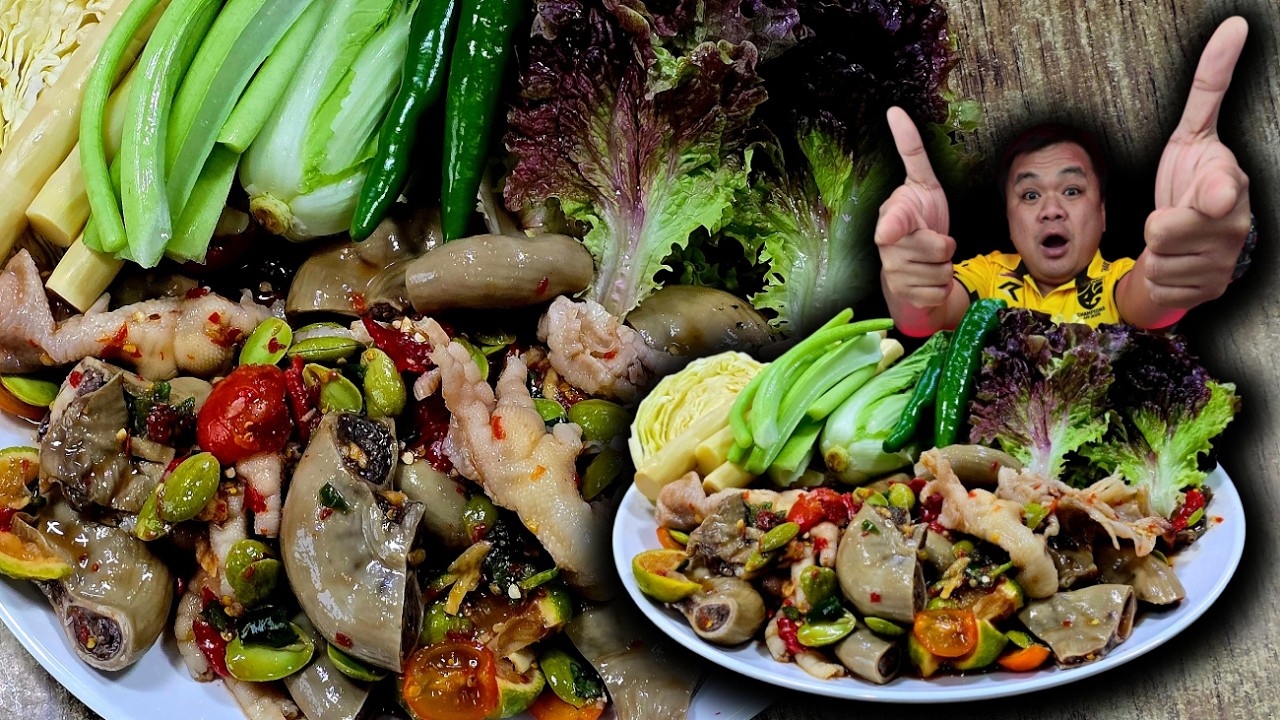 ตำสองสหาย ไส้ตัน ตีนไก่ น้ำตำแซ่บๆ #asmr
