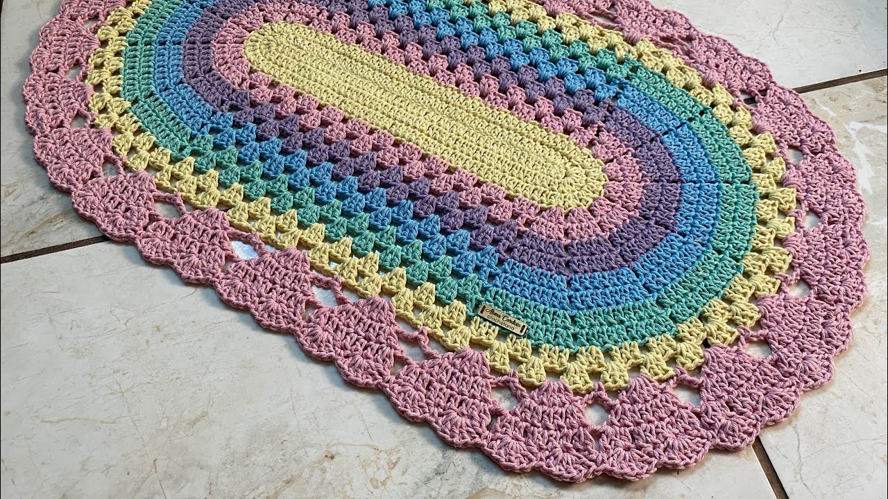Passo passo do tapete oval candy colors ou arco íris , tapete oval simples com bico de coração