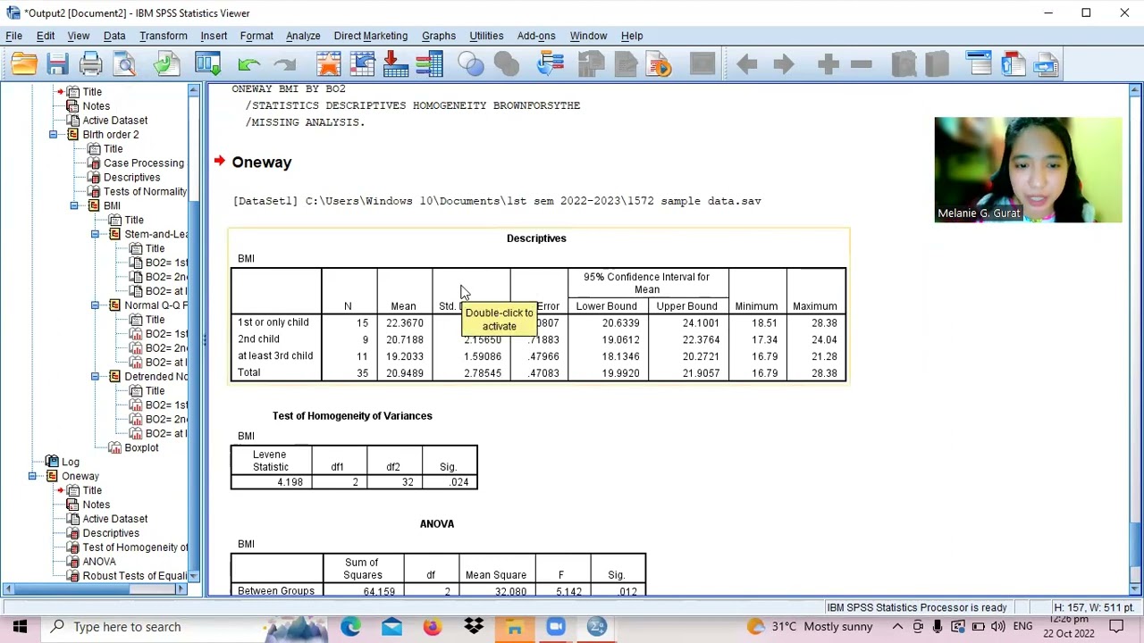 Generating One-Way ANOVA/ Brown Forsythe using SPSS