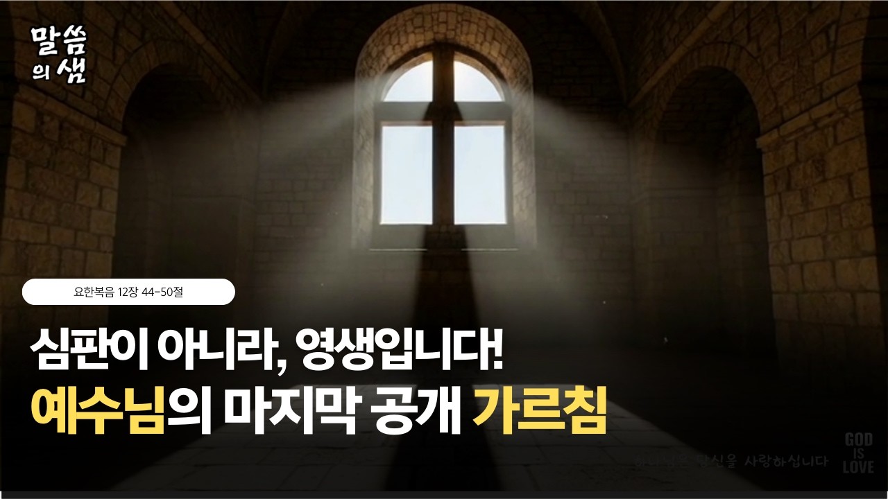 [매일성경] 심판이 아니라, 영생을 주시는 예수님, 예수님의 마지막 공개 가르침, 요한복음 12장 44-50절