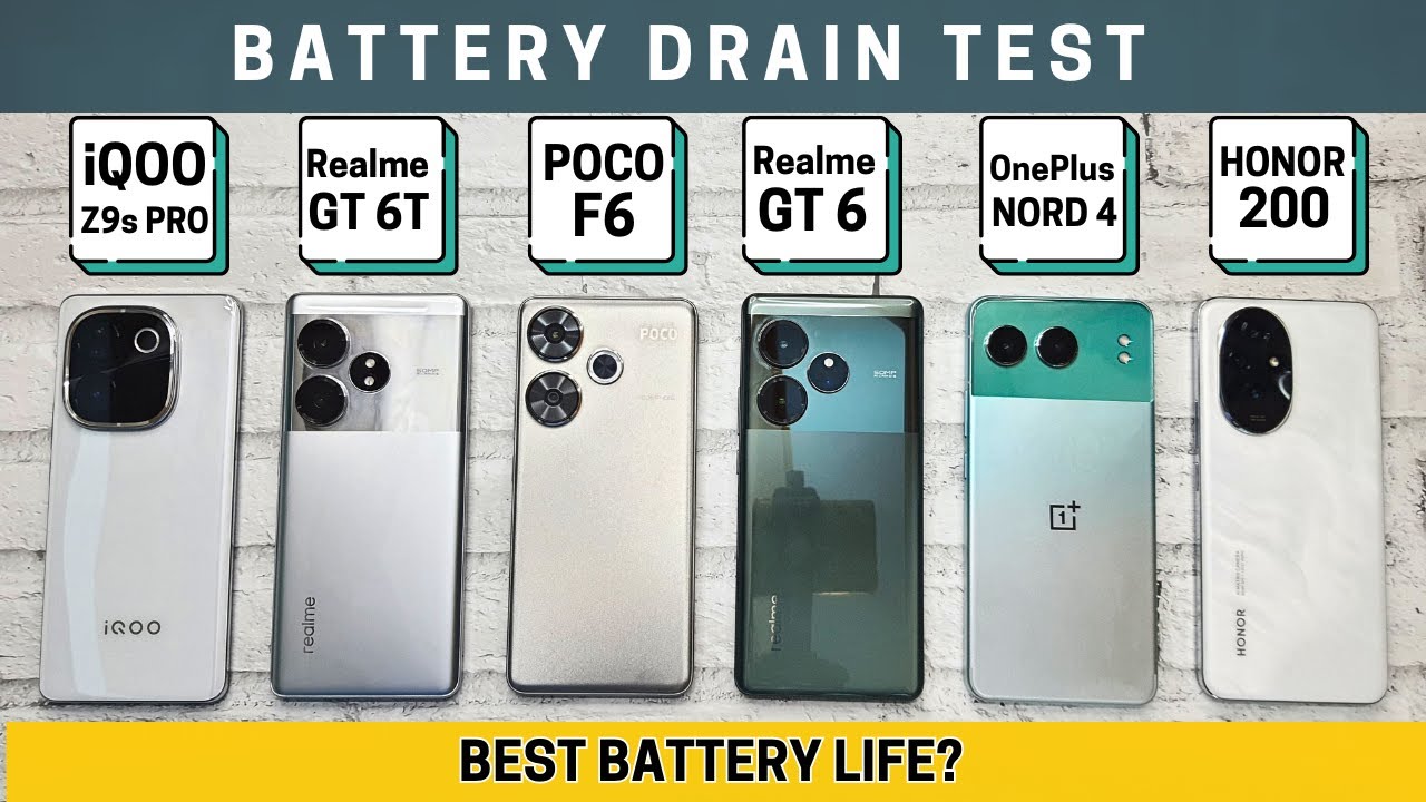 BATTERY DRAIN Test 🔥 iQOO Z9s PRO vs Realme GT 6T vs POCO F6 vs Honor 200 vs OnePlus Nord 4 vs GT 6