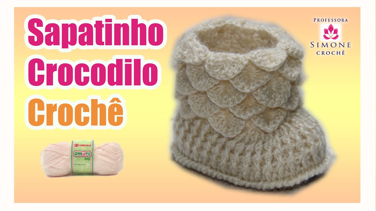 Passo a passo Sapatinho em crochê crocodilo - Professora Simone