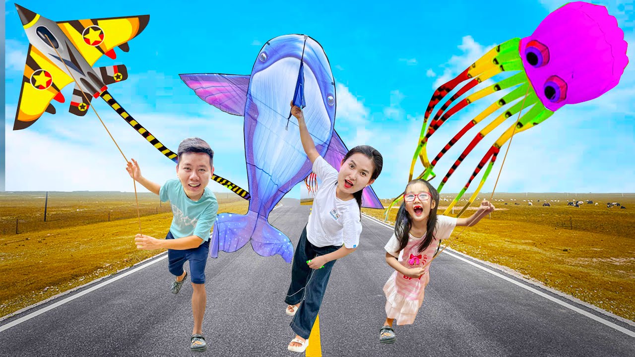 Changcady thi thả diều, xem của ai bay cao nhất: diều bạch tuộc, diều cá voi, diều máy bay