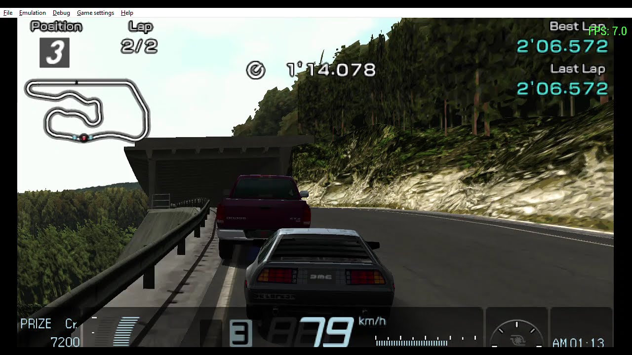 ''DEEP  FOREST  RACEWAY''  3RD!!   WITH DELOREAN! ! !!   7 200 CR   TOTAL CREDITS  64 760!!   PPSSPP