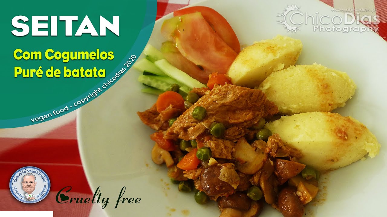 Seitan estufado com puré de batata (Vegan recipe)