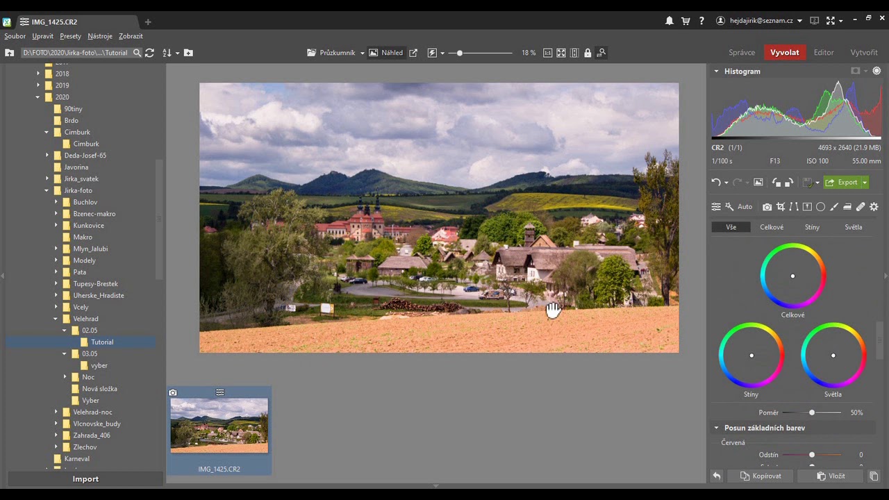 Zoner Photo Studio X - úprava fotografie, úprava z raw v modulu Vyvolat + Editor